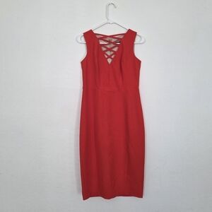 jax red lace dress JAX Red Lace Satin Cocktail Dress Women Size 4 Sleeveless V-Neck Sheath NWT